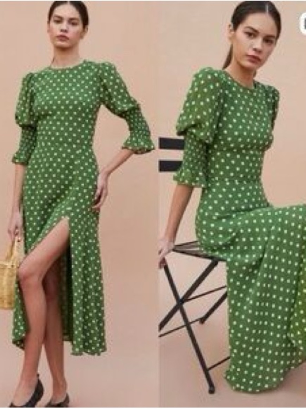 Reformation Carolena midi polka dots Dress in Edamame green - Picture 11 of 12